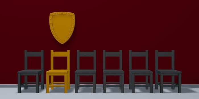a row of chairs and a protective shield - 3d rendering