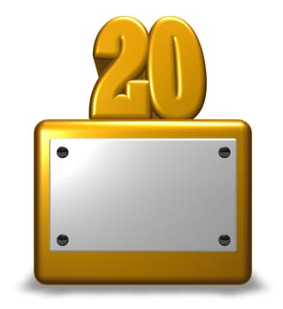 number twenty on base with empty white shield - 3d rendering