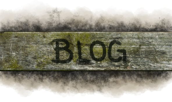 the word blog on old wooden board