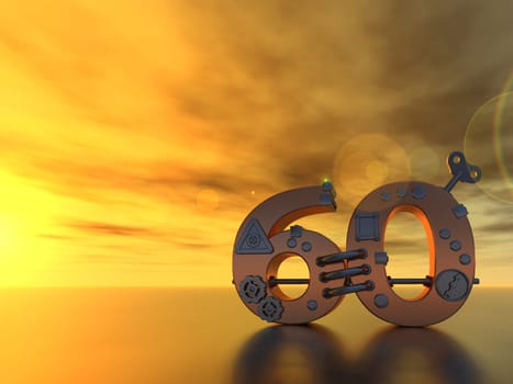 number sixty with metal parts - steampunk - 3d illustration
