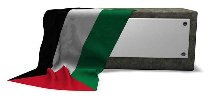 stone base with empty shield and flag of palestine - 3d rendering