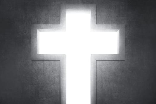 Cross christ symbol with bright white light background