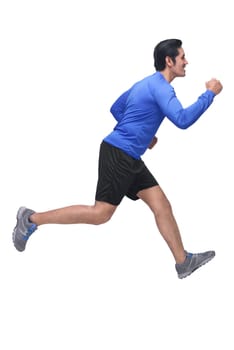 Portrait of asian man with sports clothing running isolated over white background