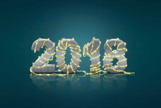 2018 number with christmas light decoration. Happy New Year 2018