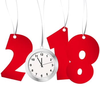 red numbers showing New Year 2018 with silver clock