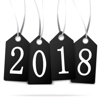 black colored hang tags with numbers 2018 for New Year greetings