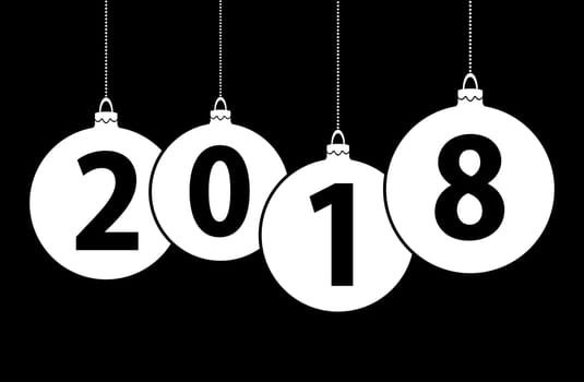 black background with white christmas bubbles and text 2018 for the new year