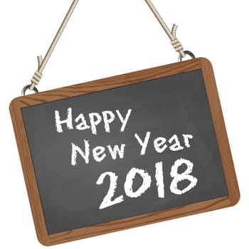greetings on school slate with text Happy New Year 2018