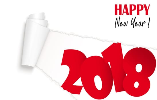 ripped open white paper showing 2018 and text Happy New Year