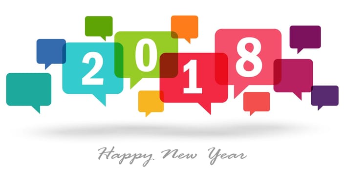 new year greetings with colored speech bubbles and text 2018