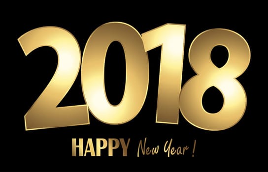 happy new year 2018 greetings with golden numbers and black background