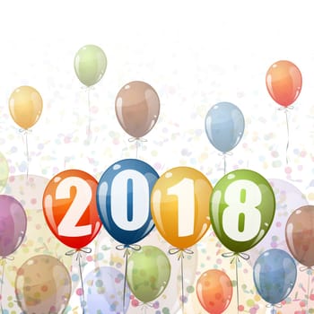 confetti and colored balloons with numbers for New Year 2018