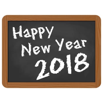 greetings on school slate with text Happy New Year 2018