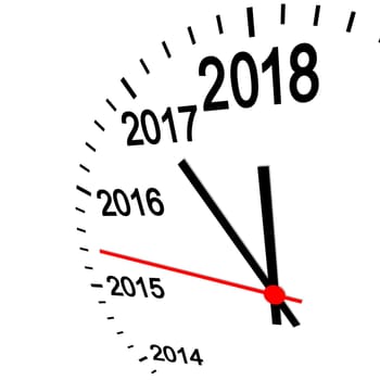 three dimensional clock showing New Year 2018 at 12 o'clock