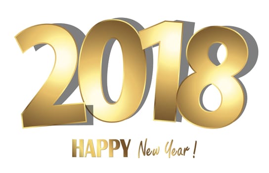 happy new year 2018 greetings with golden numbers and white background