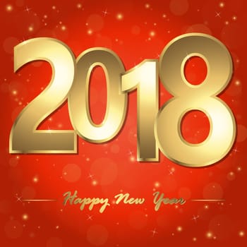 happy new year 2018 greetings with golden numbers and red background