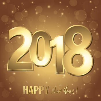 happy new year 2018 greetings with golden numbers and brown background