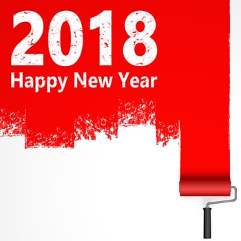 red colored paint roller concept for New Year 2018
