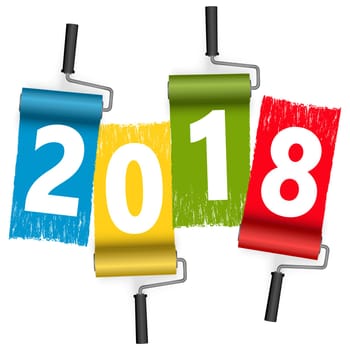 four colors paint roller concept for New Year 2018