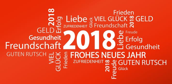 word cloud with new year 2018 greetings and red background