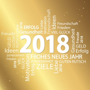 word cloud with new year 2018 greetings and golden background