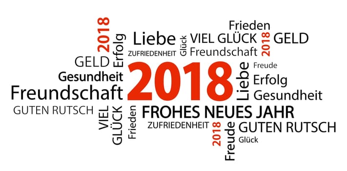 word cloud with new year 2018 greetings and white background