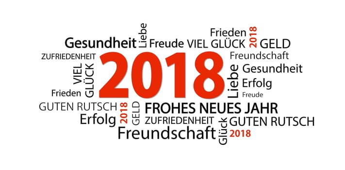 word cloud with new year 2018 greetings and white background