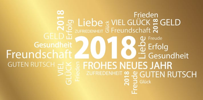 word cloud with new year 2018 greetings and golden background