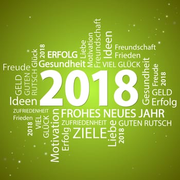 word cloud with new year 2018 greetings and green background