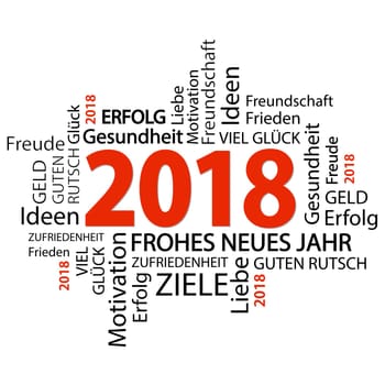 word cloud with new year 2018 greetings and white background
