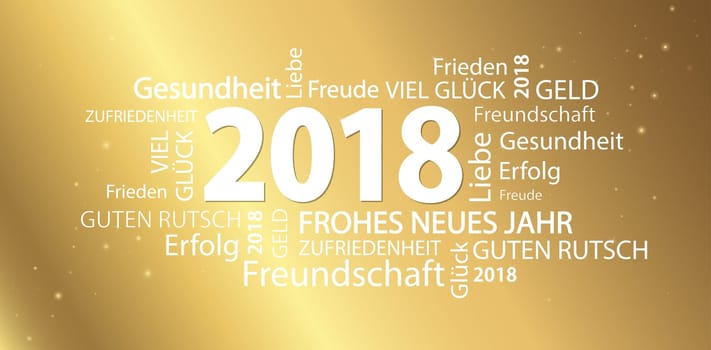 word cloud with new year 2018 greetings and golden background