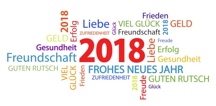 word cloud with new year 2018 greetings and white background