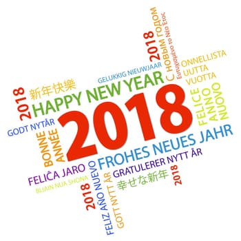 word cloud with new year 2018 greetings and white background