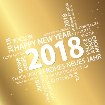 word cloud with new year 2018 greetings and golden background