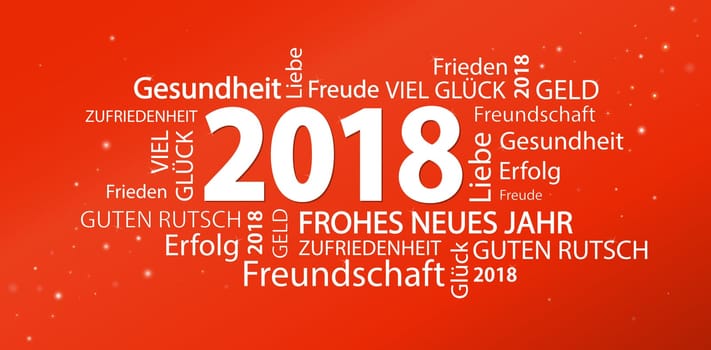 word cloud with new year 2018 greetings and red background