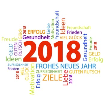 word cloud with new year 2018 greetings and white background