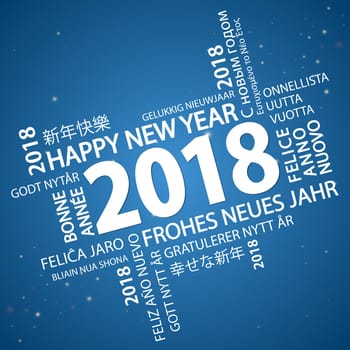 word cloud with new year 2018 greetings and blue background