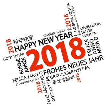 word cloud with new year 2018 greetings and white background