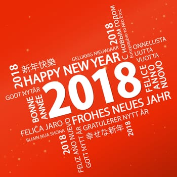 word cloud with new year 2018 greetings and red background