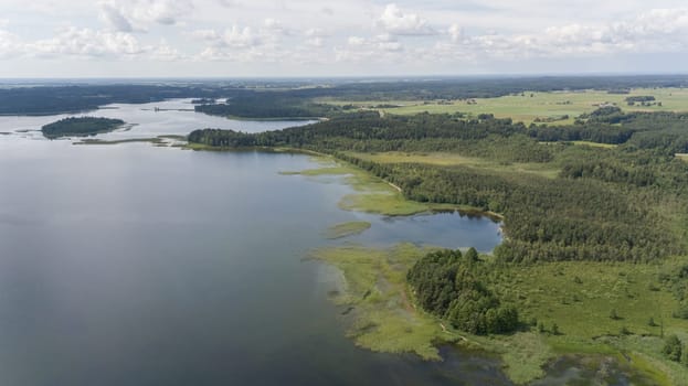Plateliai lake Lithuania Aerial drone top view