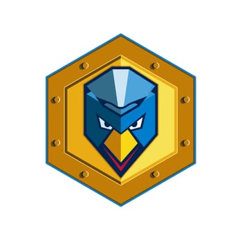 Icon style illustration of a cyber punk chicken head wearing mohawk viewed from front set inside hexagon on isolated background.