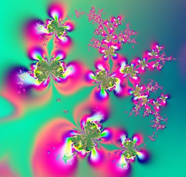 Abstract fractal pattern looking like colorful butterflies and flowers