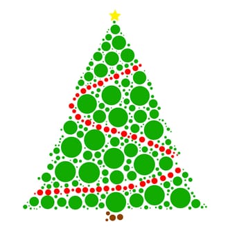 christmas tree dotted vector isolated on white background