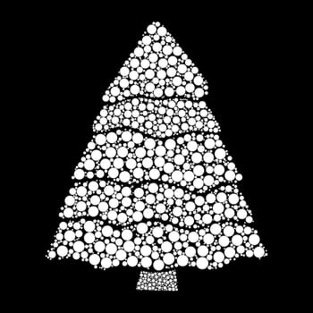 christmas tree dotted vector isolated on black background