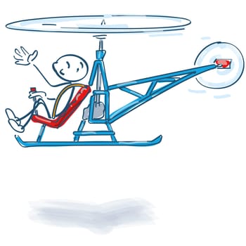 Stick figure flies with a helicopter