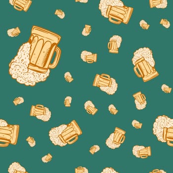Beer mug seamless pattern. Pop art retro vector illustration