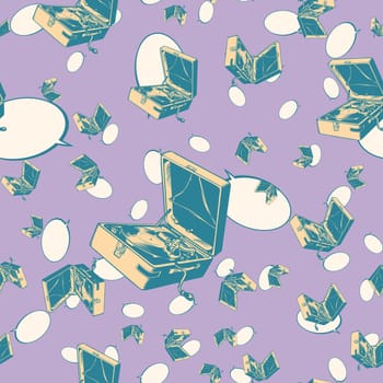 player of vinyl records seamless pattern. Pop art retro vector illustration