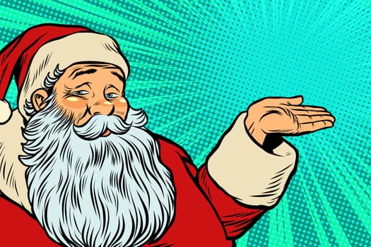 Santa Claus promoter. Pop art retro vector illustration