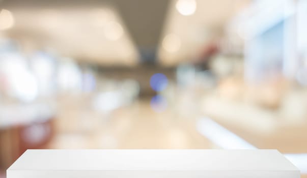blurred, defocused convenience store with wooden shelf