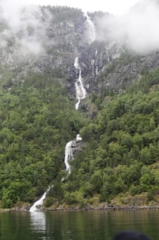 The Unesco Naeroyfjord and the picturesque Aurlandsfjord seen from the water